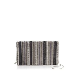 NWT From St. Xavier Women's Silver Printed Chain Strap Clutch Handbag Purse